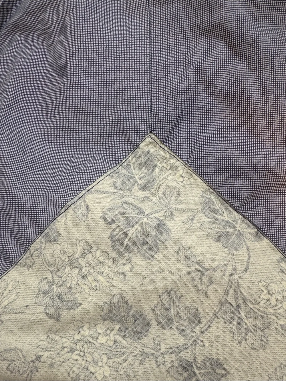 Vintage Blue Floral Vines Tablecloth Large Cotton Knit Striped Border Cottage
